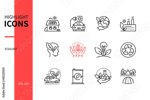 Ecology concept - line design style icons set