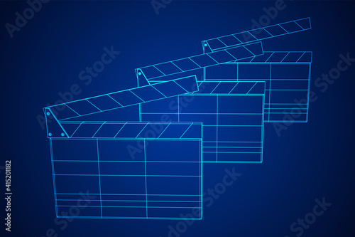 Movie clapper board. Film cinema concept. Wireframe low poly mesh vector illustration