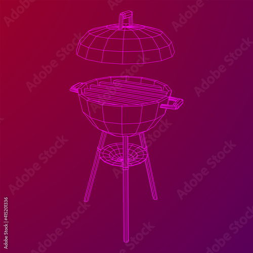 Round barbecue grill. Outdoor bbq party. Wireframe low poly mesh vector illustration