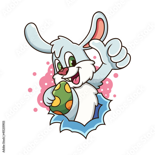 Cute Rabbit Bring Egg Vector Icon Illustration. Animal Mascot Cartoon Character with Funny Pose