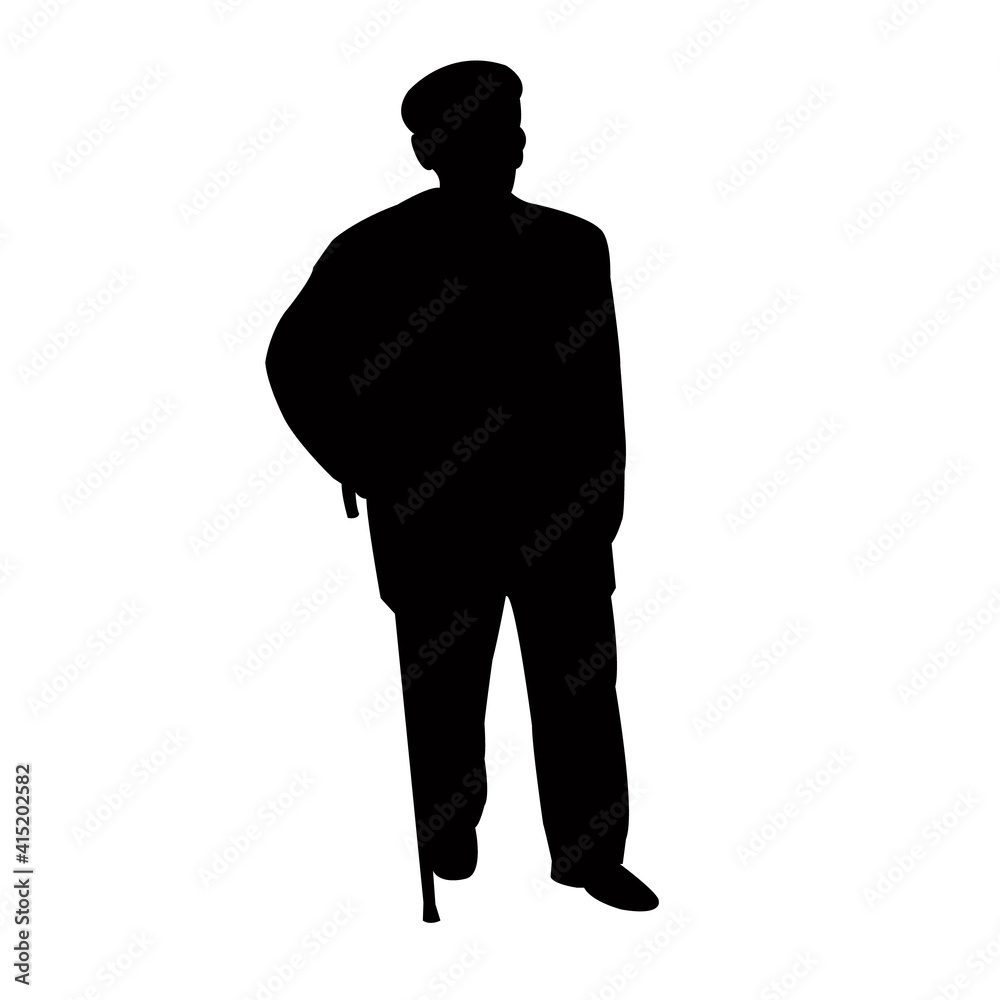 an old man with baton, body silhouette vector