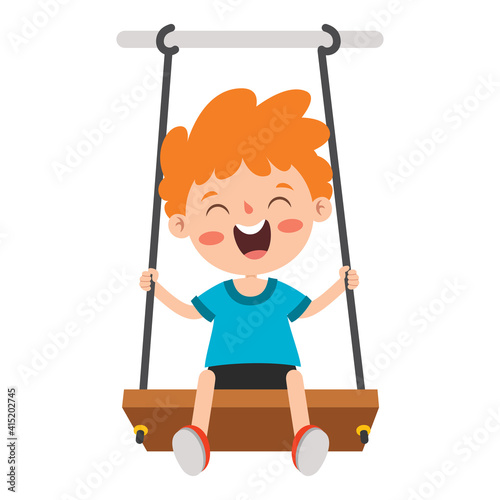 Funny Kid Playing In A Swing