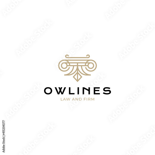 Owl line law firm logo vector icon illustration simple style