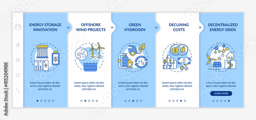 Wind-power turbines vector infographic template. Renewable energy technologies presentation design elements. Data visualization with 5 steps. Process timeline chart. Workflow layout with linear icons