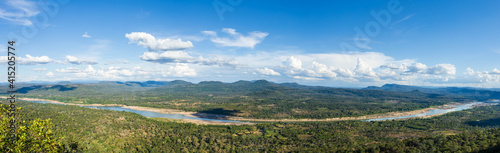 Sky atmosphere clouds above the mountains and the Mekong River at Cha Na Dai Cliff.