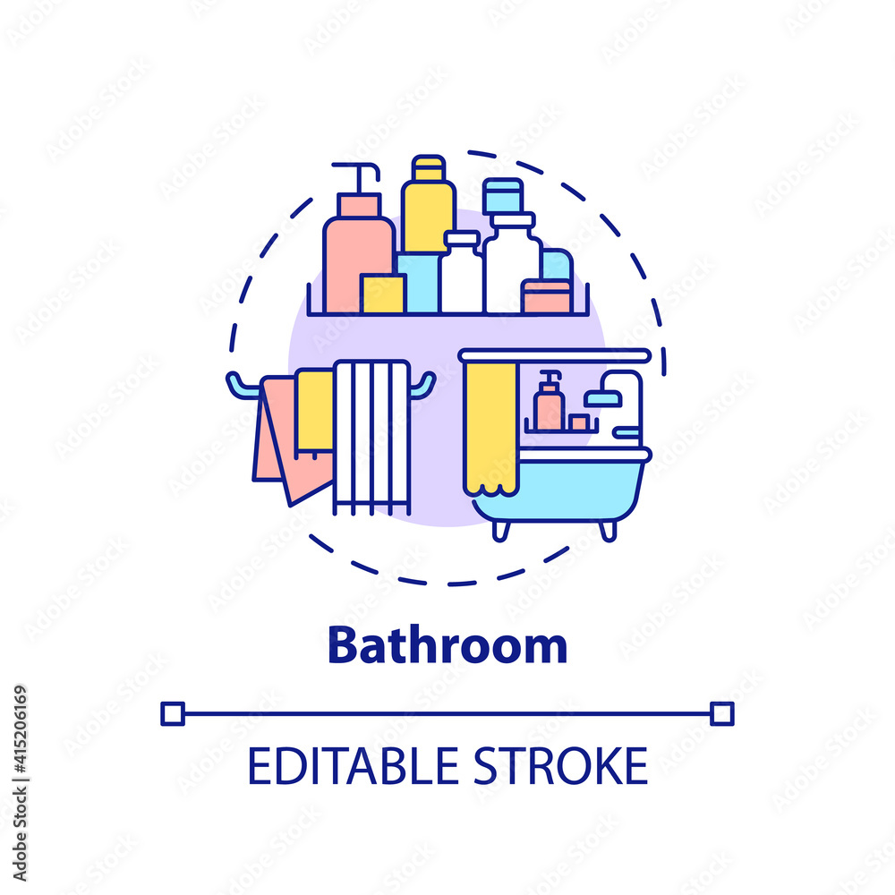 Bathroom concept icon. Cleaning rooms of apartments idea thin line illustration. Sanitation and cleanup. Decluttering and tidying. Vector isolated outline RGB color drawing. Editable stroke Bathroom concept icon. Cleaning rooms of apartments idea thin line illustration. Sanitation and cleanup. Decluttering and tidying. Vector isolated outline RGB color drawing. Editable stroke