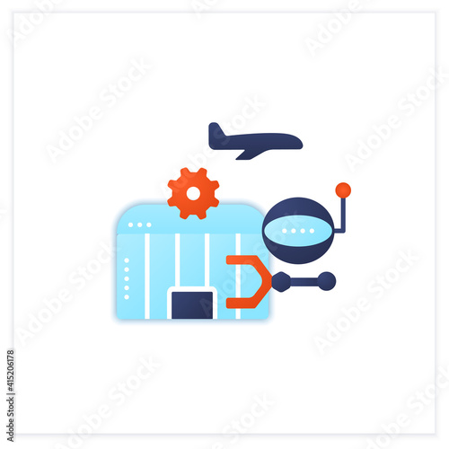 Airport robotization flat icon.Security robot to patrol airport.Using robotics to make people work easier and ensure health care. Airport new normal concept.3d vector illustration