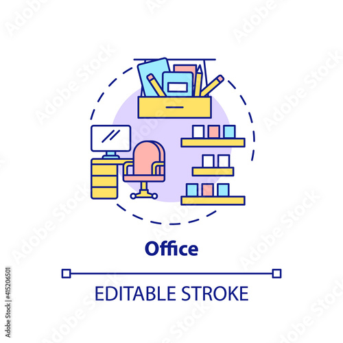 Office concept icon. Cleaning agency idea thin line illustration. Regularly scheduled tidying. Keeping room clean and tidy. Vector isolated outline RGB color drawing. Editable stroke
