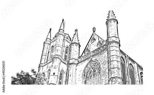 Building view with landmark of Ghent is a port city in northwest Belgium. Hand drawn sketch illustration in vector.