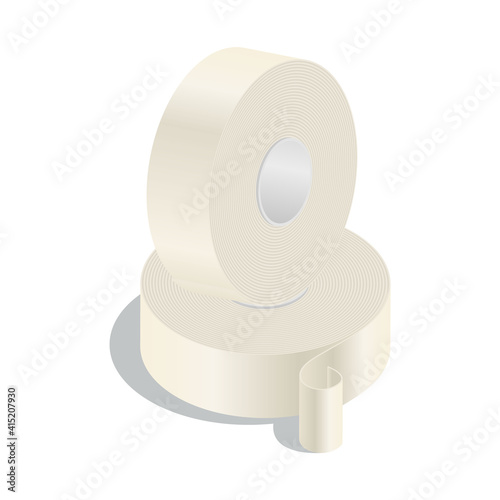 Isometric vector illustration masking tape rolls isolated on white background. Realistic insulation duct tape roll icon in flat cartoon style. Duct roll adhesive tape for packaging, repair, renovation