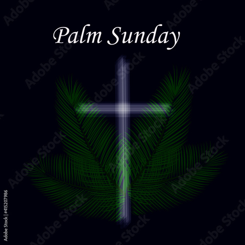 vector illustration of palm Sunday with cross and palm leaves