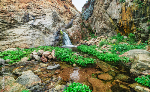 Beautiful landscape of a small waterfall in Garrapata State Park  on the hiking trails of Point Soberanes  California  USA