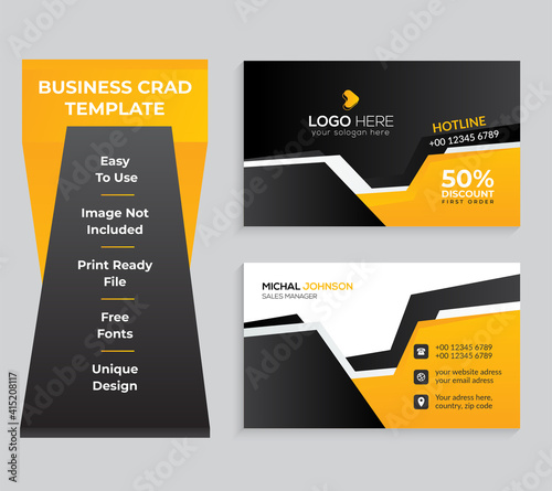 Business card set or template with illustration of fast food for shop and restaurant. 