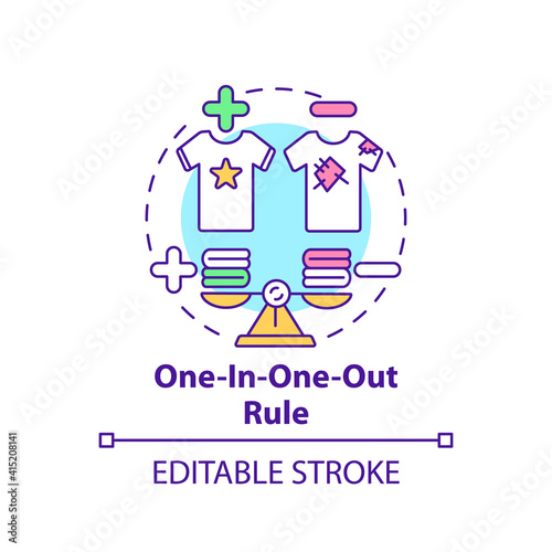 One-in-one-out rule concept icon. One thing replacing another idea thin line illustration. Box for items. Donate and give away. Vector isolated outline RGB color drawing. Editable stroke