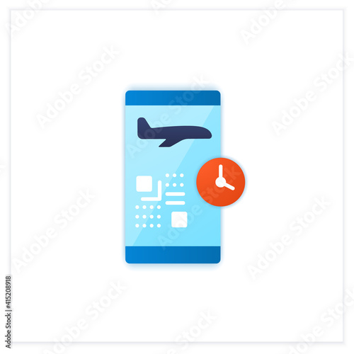 Digital check-in flat icon.Passengers confirm their presence on flight via internet and typically print their own boarding passes.Airport new normal concept.3d vector illustration