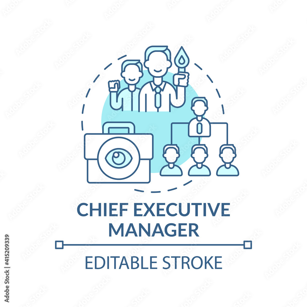 Chief executive manager concept icon. Top management positions. Corporate executives managing business. Work idea thin line illustration. Vector isolated outline RGB color drawing. Editable stroke Chief executive manager concept icon. Top management positions. Corporate executives managing business. Work idea thin line illustration. Vector isolated outline RGB color drawing. Editable stroke