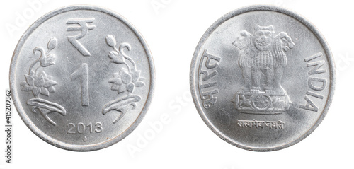 Fotografi India one rupee coin on white isolated background