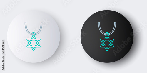 Line Star of David necklace on chain icon isolated on grey background. Jewish religion symbol. Symbol of Israel. Jewellery and accessory. Colorful outline concept. Vector.
