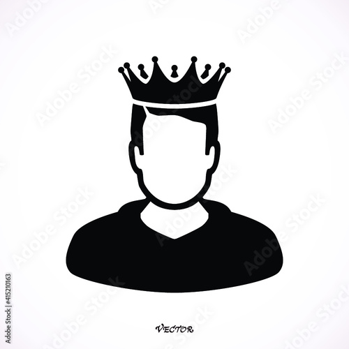 Stylized king (prince), black flat style, icon isolated on white background, avatar
