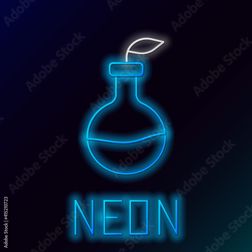 Glowing neon line Plant breeding icon isolated on black background. Plants growing in the test tubes. Organic food ,agriculture and hydroponic. Colorful outline concept. Vector.