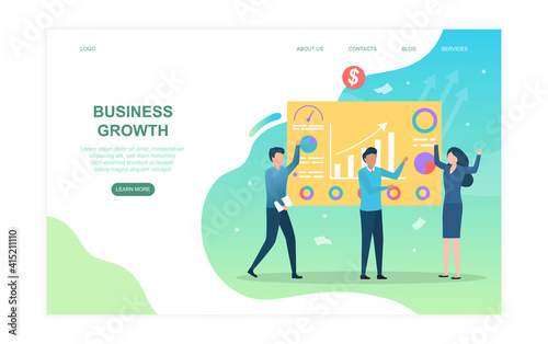 Male and female business colleagues celebrating business growth. Concept of business success. Website, web page, landing page template. Flat cartoon vector illustration