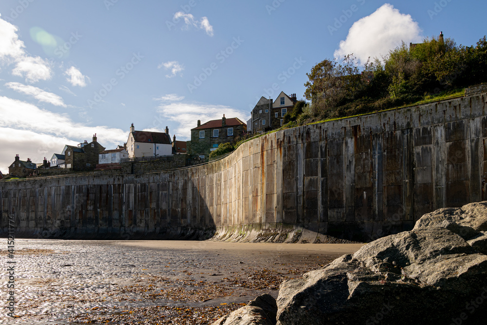 The concrete sea wall at Robin Hood's Bay, Yorkshire