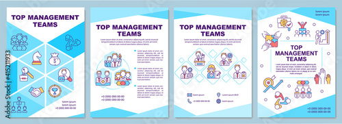 Top management teams brochure template. Leaders of organization. Flyer, booklet, leaflet print, cover design with linear icons. Vector layouts for magazines, annual reports, advertising posters