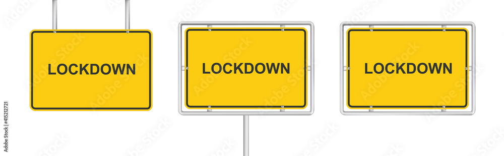 lockdown - yellow road sign isolated on white background lockdown - yellow road sign isolated on white background