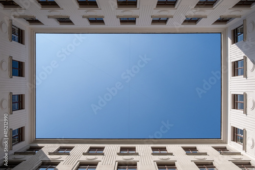 historic house courtyard lookup to the sky