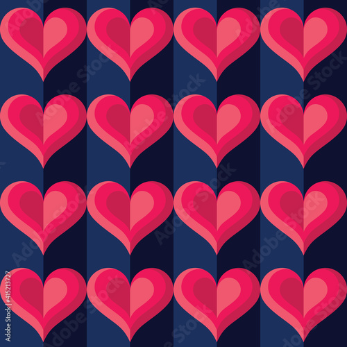 Heart abstract geometric background design. Valentine s Day seamless vector pattern.