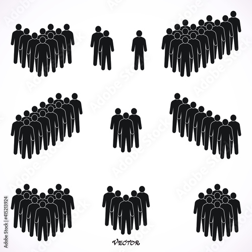 Set of people icon in flat style. Crowd signs. Persons symbol for your infographics website logo, design, app, UI. Vector illustration. Isolated on black and white background