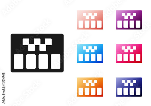 Black Taximeter device icon isolated on white background. Measurement appliance for passenger fare in taxi car. Set icons colorful. Vector.