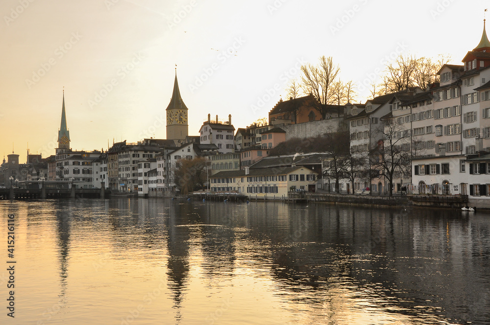 Zurich Old Town view and Limmat river in Switzerland.