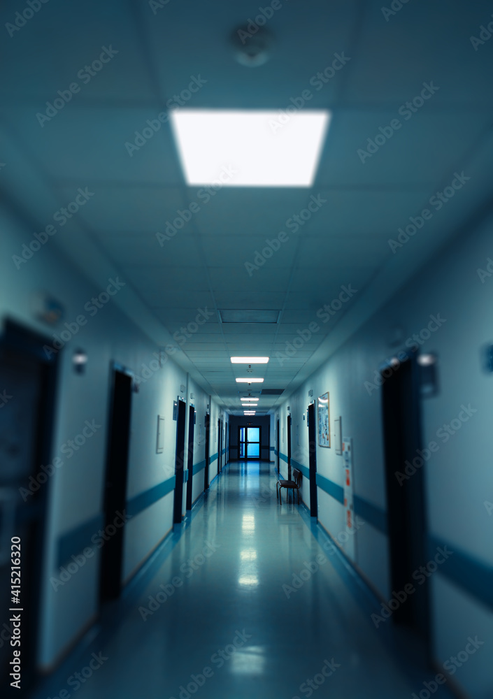 Hospital corridor in perspective backdrop
