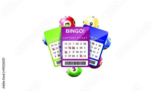 Bingo lotto game balls and lottery cards with lucky numbers  Vector illustration design