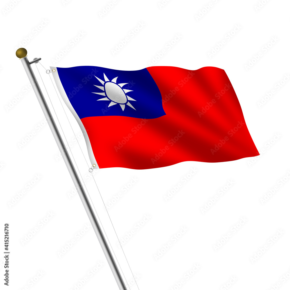 Taiwan flagpole 3d illustration on white with clipping path Taiwan flagpole 3d illustration on white with clipping path