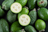 Close up view of fresh feijoa fruits