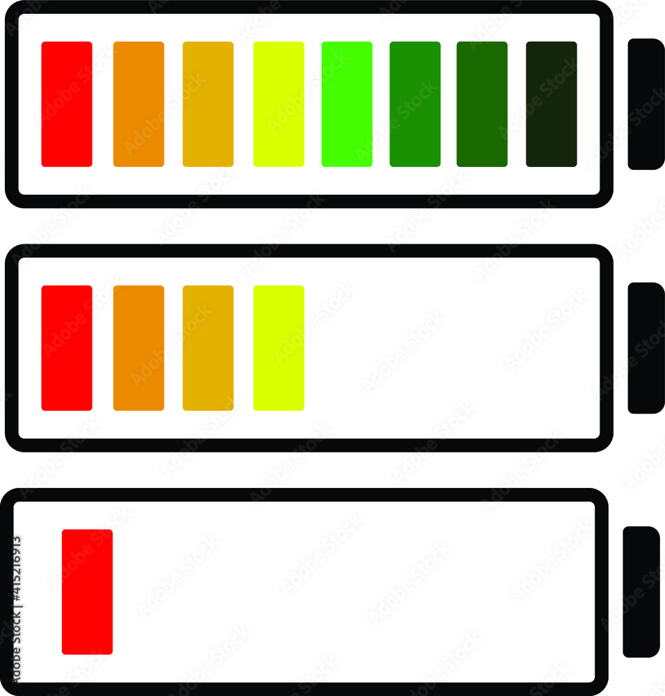 Obraz premium Battery states full, half charged, and empty