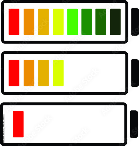 Battery states full, half charged, and empty