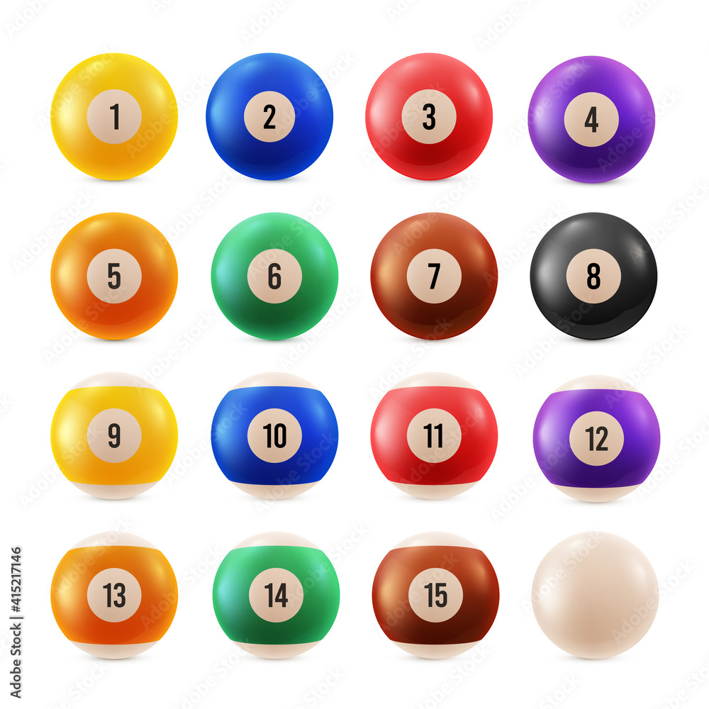 Billiard balls multicolored with numbers from zero to fifteen realistic set. Sport tools. Billiard balls multicolored with numbers from zero to fifteen realistic set. Sport tools.