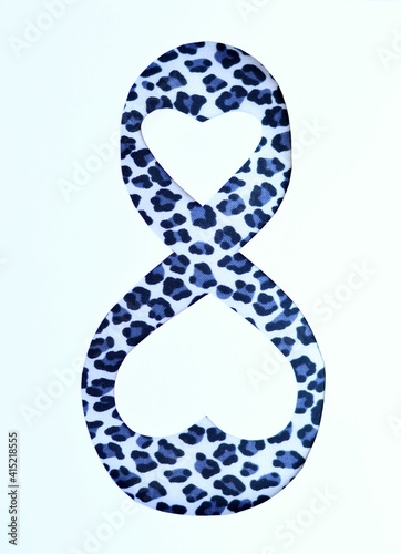 symbol, number, woman, holiday, day, march 8, leopard, white, sign, blue, heart