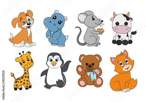  Cartoon animals. set of animals Vector illustration