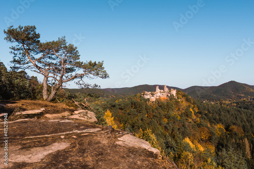 Fairy tale castle ruin in the forest.