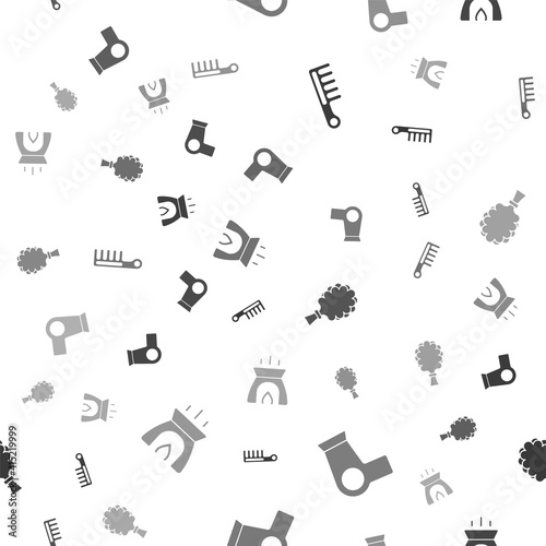 Set Hairbrush, dryer, Sauna broom and Aroma candle on seamless pattern. Vector.