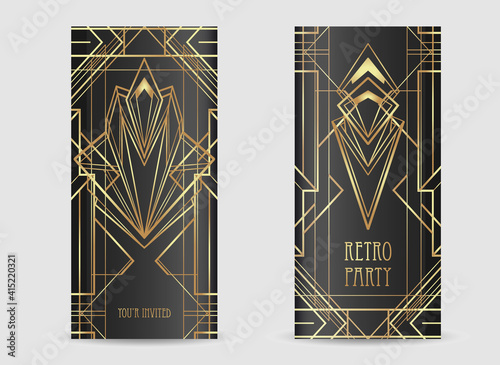 Art Deco vintage patterns and design elements. Retro party geometric background set 1920 style. Vector illustration for glamour party, thematic wedding or textile prints.