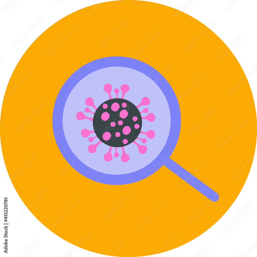 Virus under a magnifying glass icon on yellow background. Royalty free and fully editable. Virus under a magnifying glass icon on yellow background. Royalty free and fully editable.