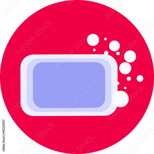 Bar of bubbly soap icon on red background. Royalty free and fully editable. 