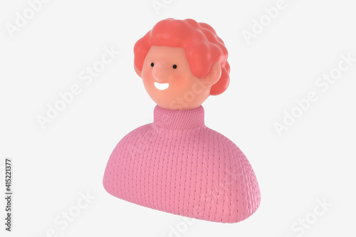 3D Bright people portrait - 3D render design concept illustration of a plastuc doll of a young man, face and shoulders avatar. User picture volumetric icon