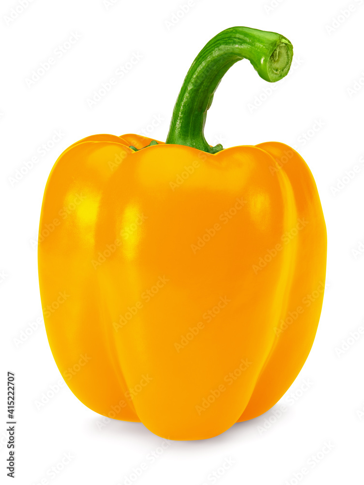 one orange sweet bell pepper isolated on white background. clipping path one orange sweet bell pepper isolated on white background. clipping path