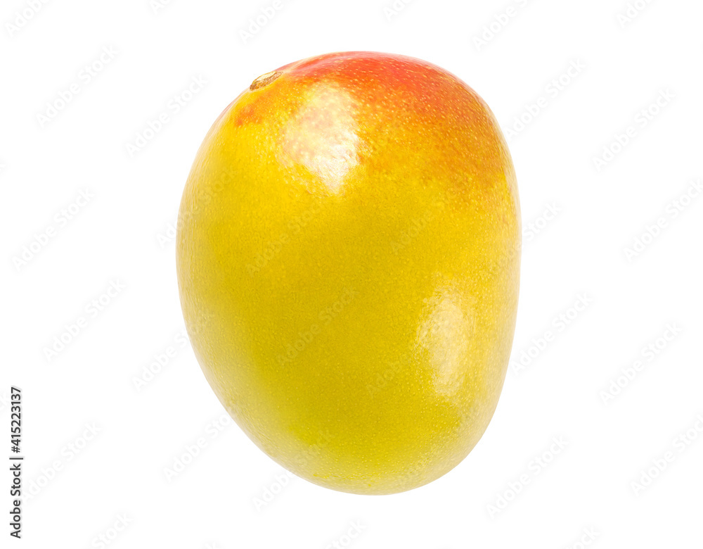 Mango whole one, isolated on white background with clipping path, element of packaging design. Top view. Mango whole one, isolated on white background with clipping path, element of packaging design. Top view.